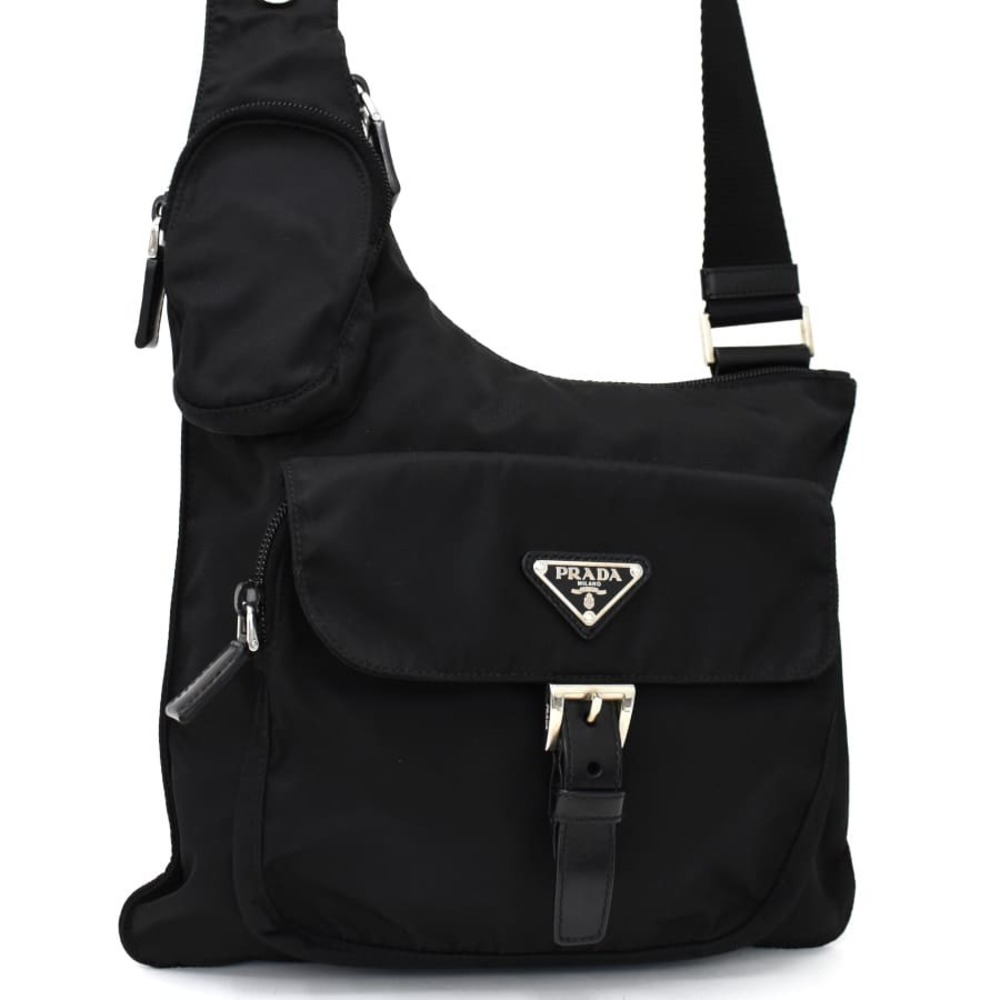 Prada Body Bag Triangular Plate Triangle Nylon Le… - image 1